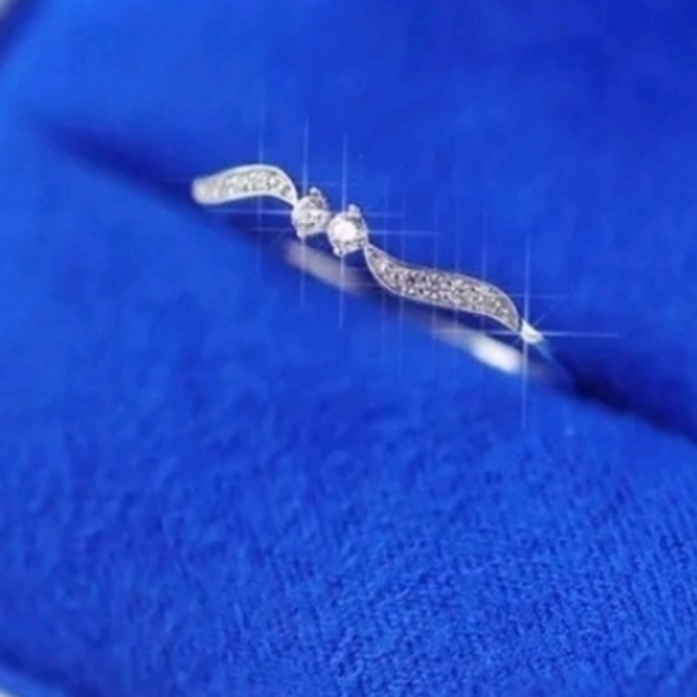 925 Silver Willow Leaf Binary Star Diamond Ring✔B